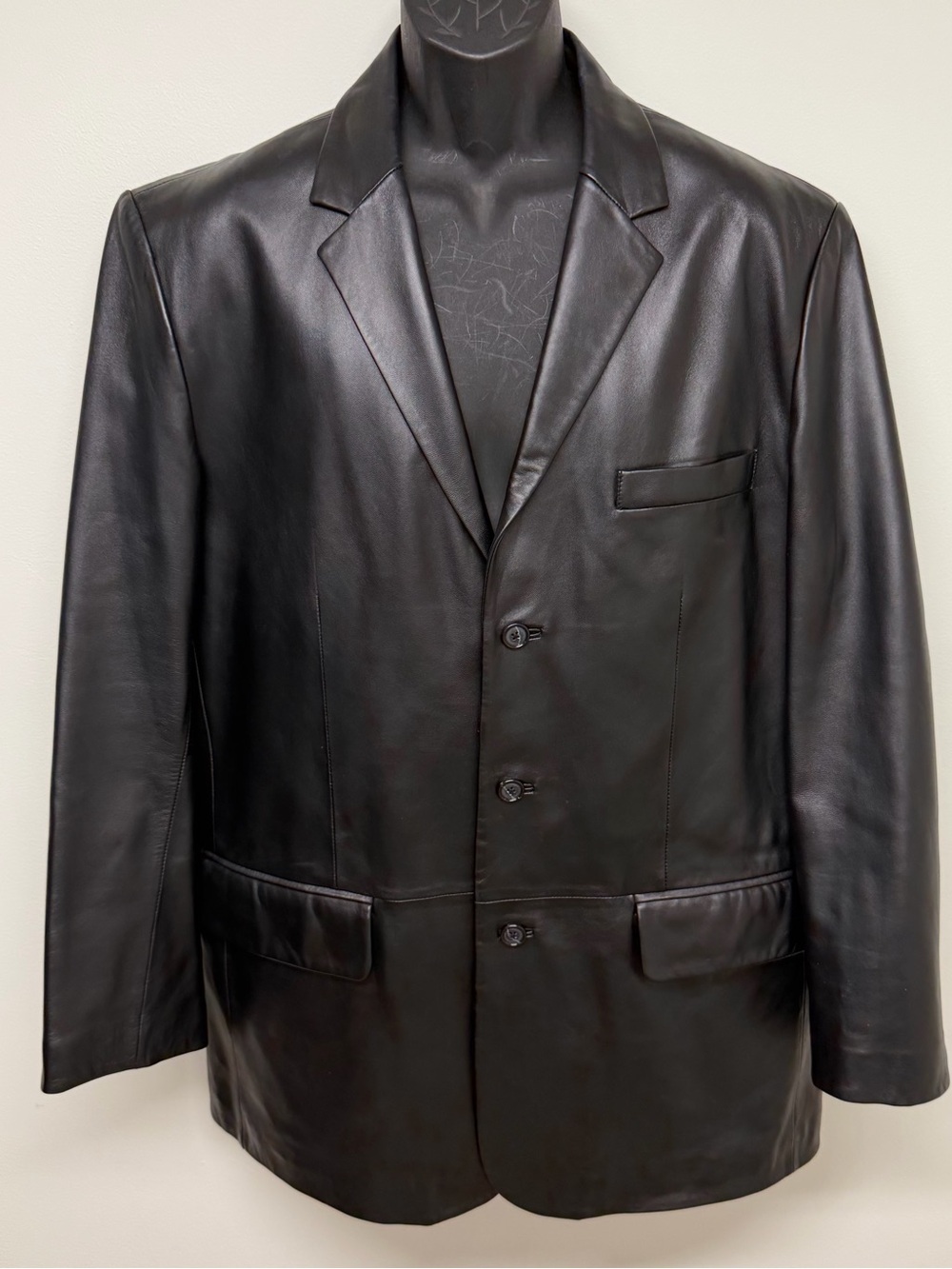 Alfani Leather Sport Coat Mens 44R Black Jacket Blazer Pocket 3 Button Lined